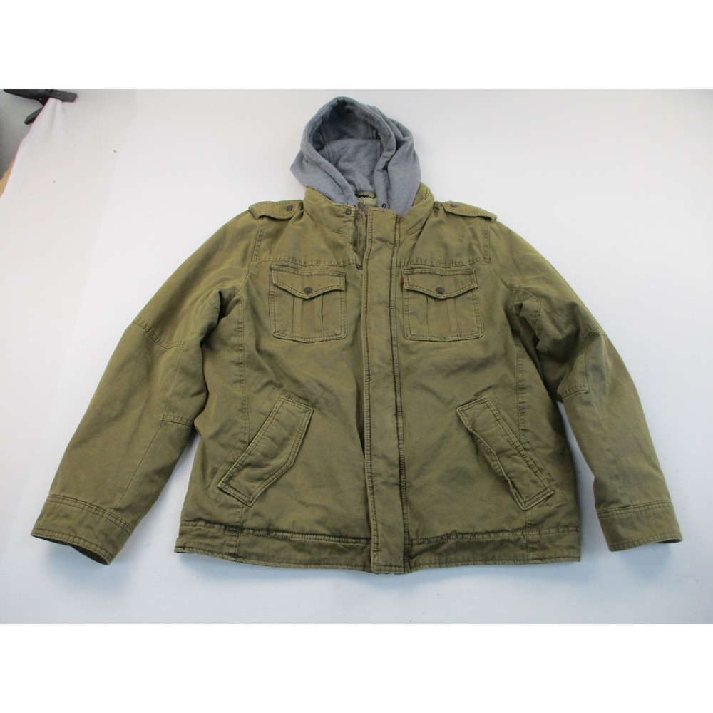 Levi Strauss & Co Jacket Mens L Olive Green Sherpa Lined Hooded Utility Field